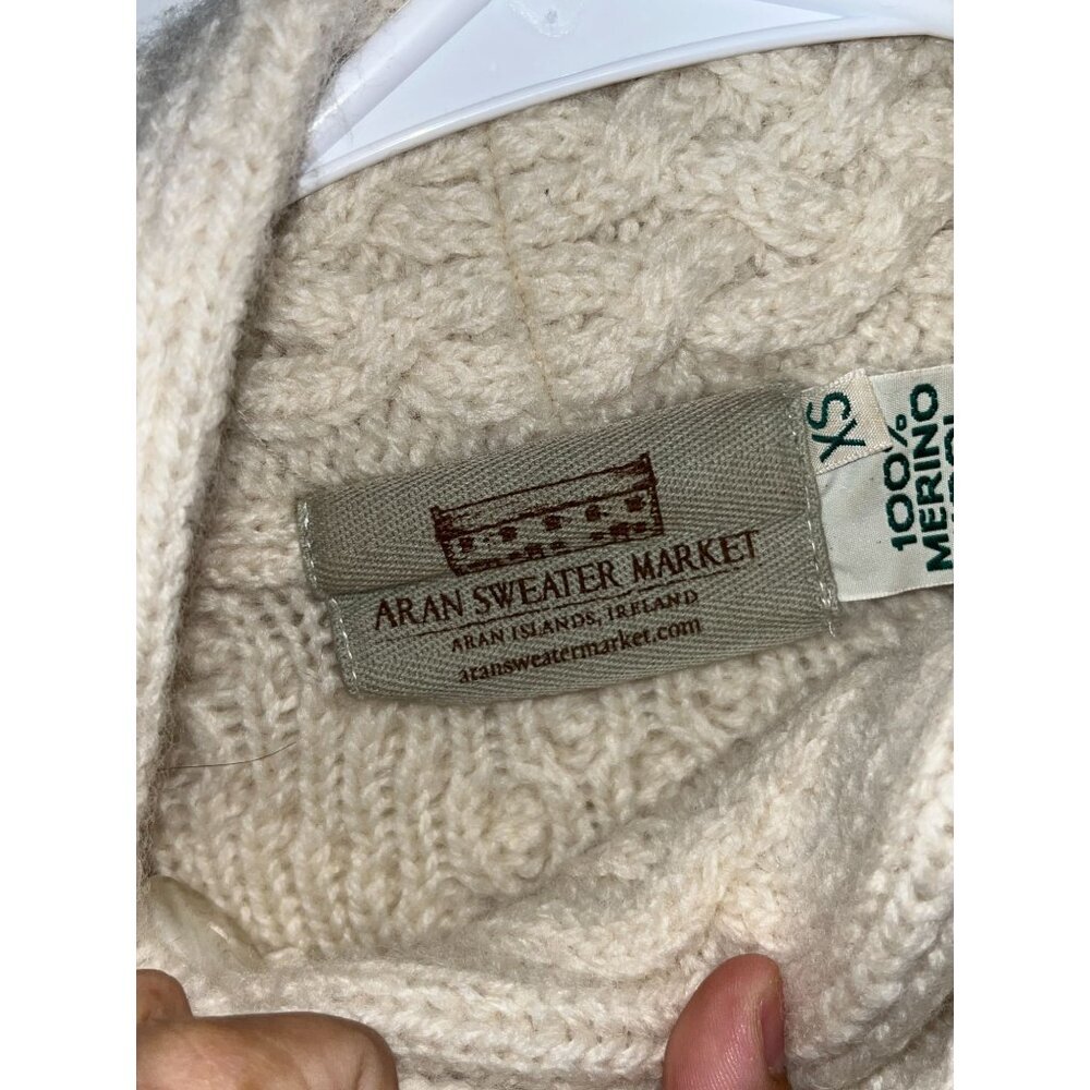 Aran Sweater Market XS 100% Merino Wool Cable Knit Cream Turtleneck Sweater - Picture 5 of 8